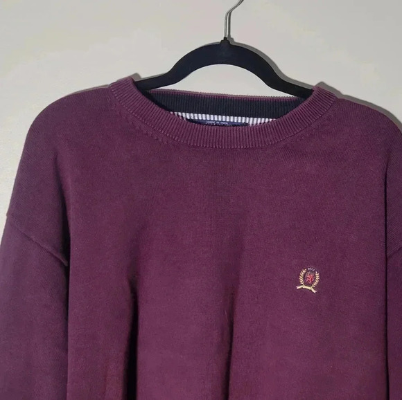 VTG Tommy Hilfiger Burgundy knit Sweater embroidered logo, men's size XL - Picture 4 of 12